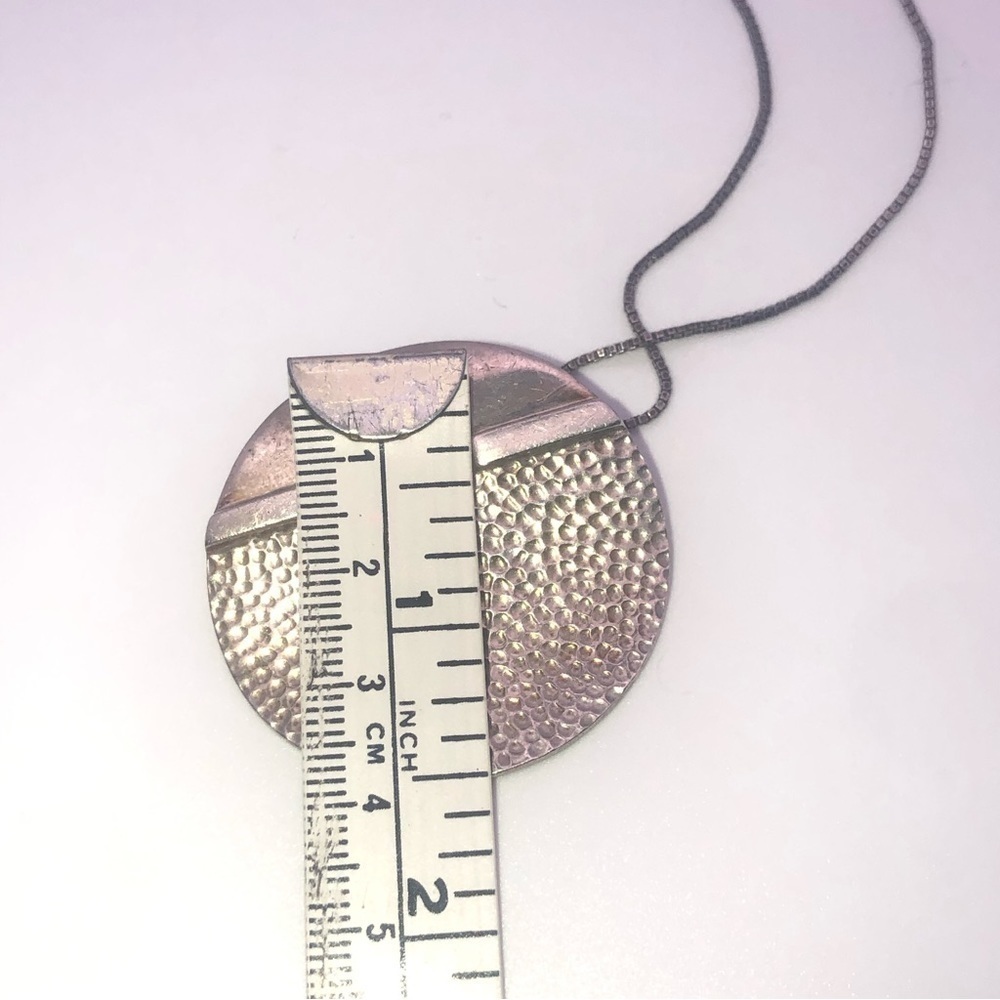 Vtg 925 Sterling Modernist Circle Pendant & Boxlink Chain 21” & 1.5” / 19.5g - Picture 8 of 10